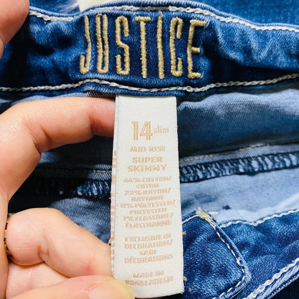 Justice Jeans Girls 14 Super Skinny‎ Distressed Mid Rise Stretch Jeans